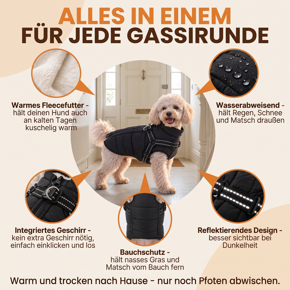 Schnauzenheld Allwetter-Mantel mit integriertem Geschirr