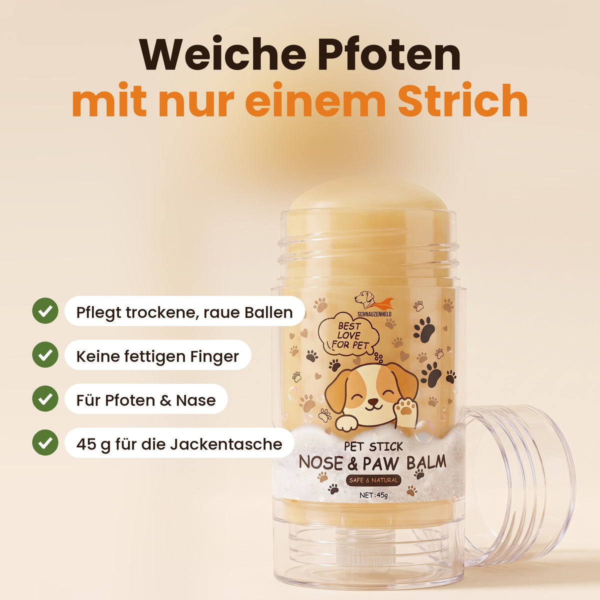 Schnauzenheld Nasen- & Pfotenbalsam-Stick – weiche Pfoten mit nur einem Strich