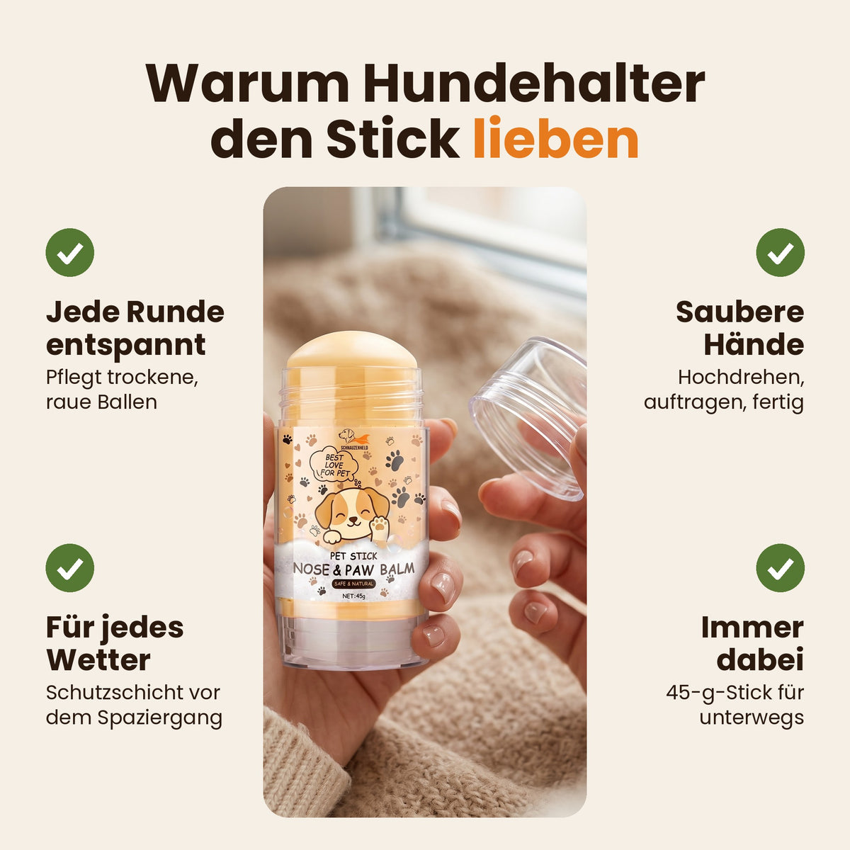 Vier Vorteile des Pfotenbalsam-Sticks