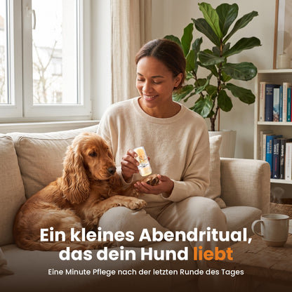 Abendliches Pfotenpflege-Ritual auf dem Sofa