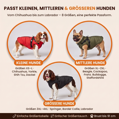 Hundemantel mit Geschirr – passt kleinen bis großen Hunden, XS bis 4XL, Brust bis 91 cm