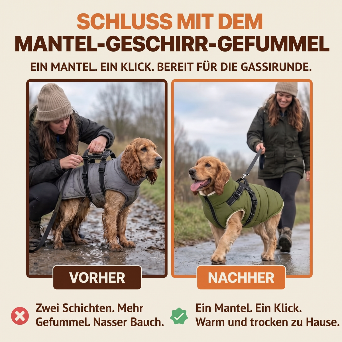 Schnauzenheld Allwetter-Mantel mit integriertem Geschirr