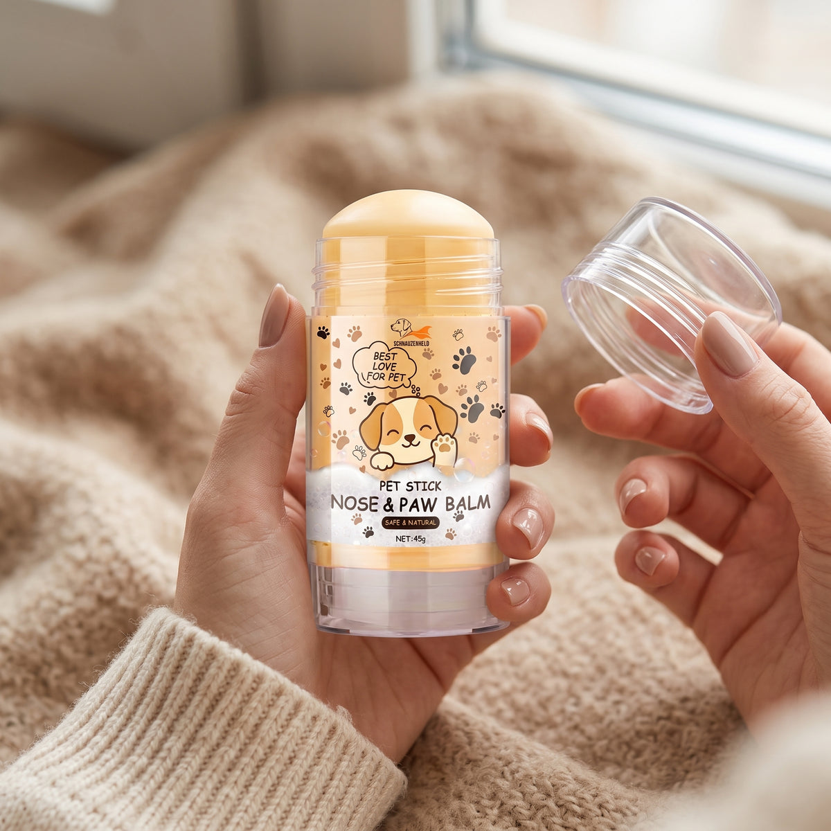 Pfotenbalsam-Stick mit abgenommener Kappe