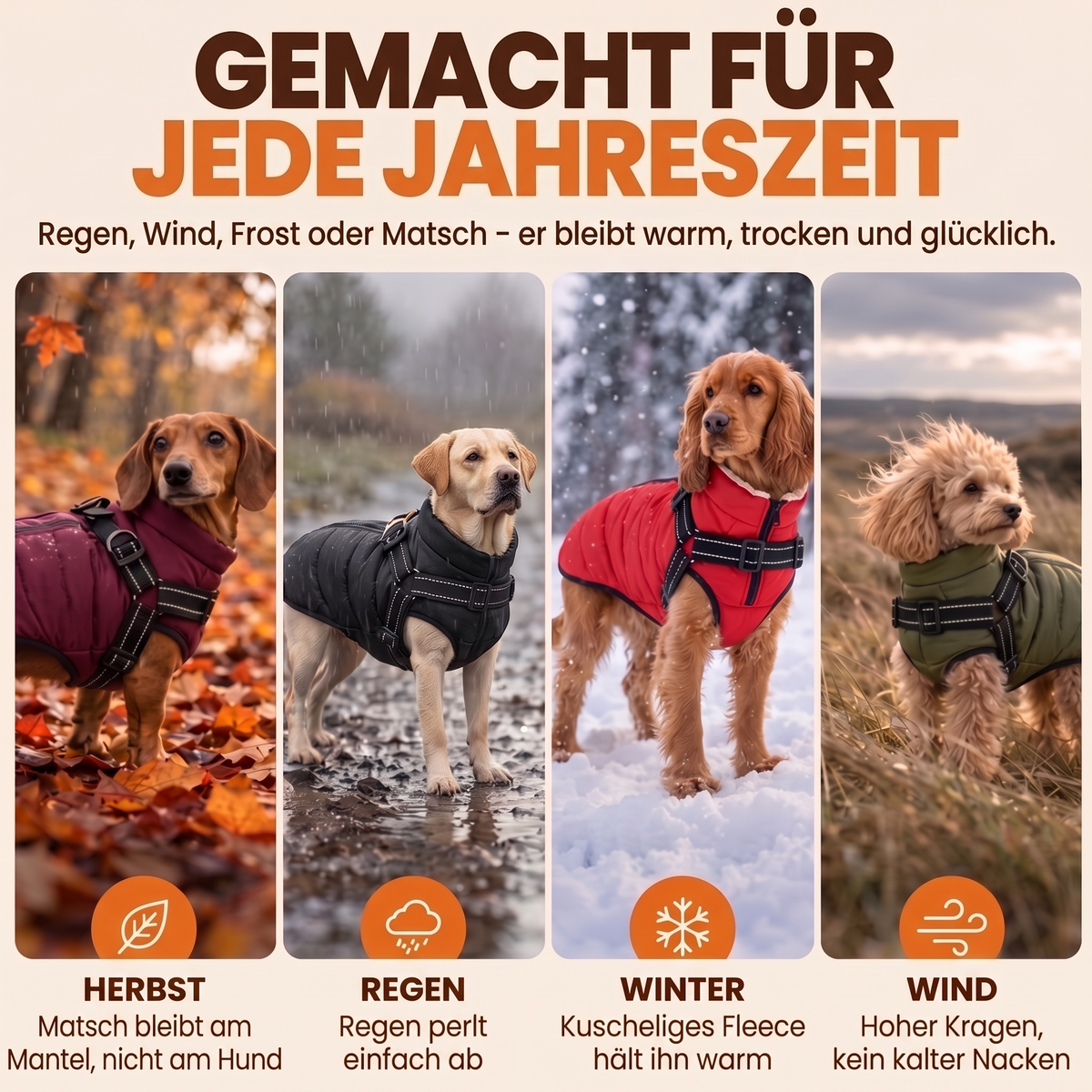 Schnauzenheld Allwetter-Mantel mit integriertem Geschirr