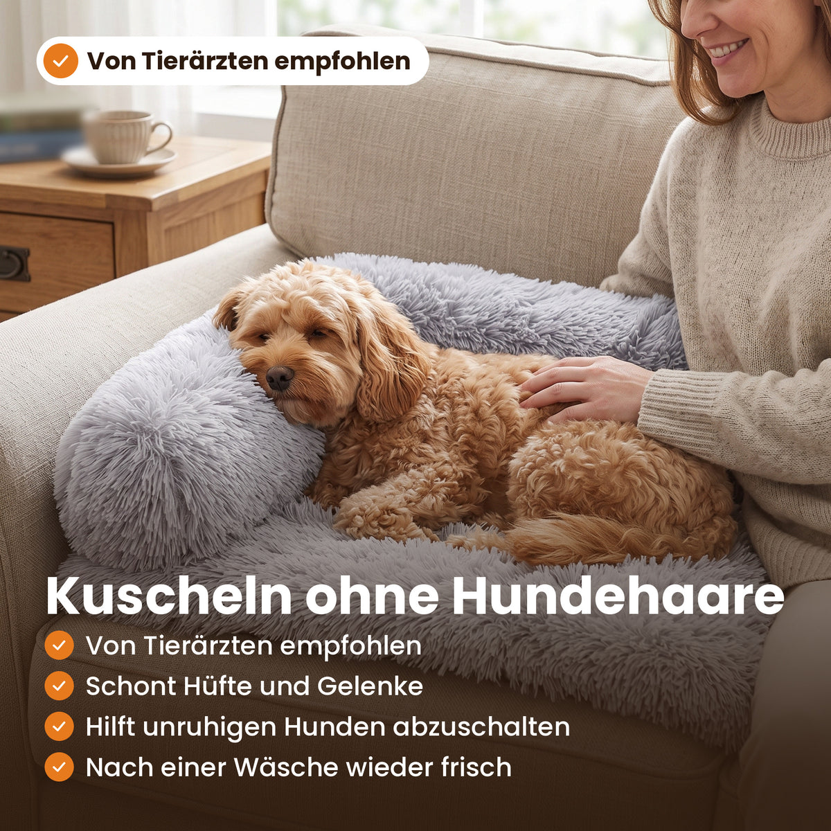Vier Vorteile des Schnauzenheld Luxus-Sofabetts: von Tierärzten empfohlen, gelenkschonend, beruhigend, waschbar