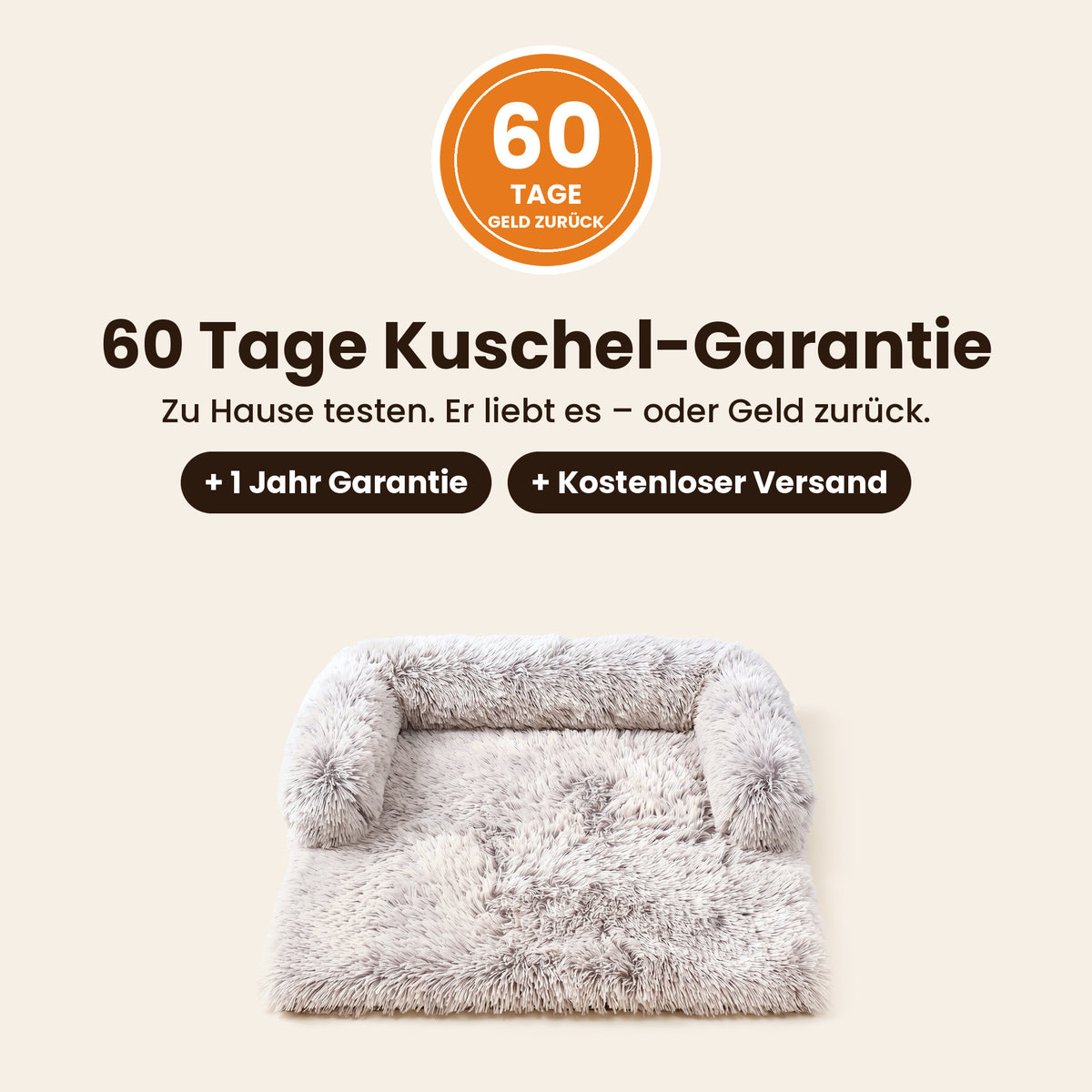60 Tage Kuschel-Garantie: zu Hause testen oder Geld zurück, 1 Jahr Garantie, kostenloser Versand