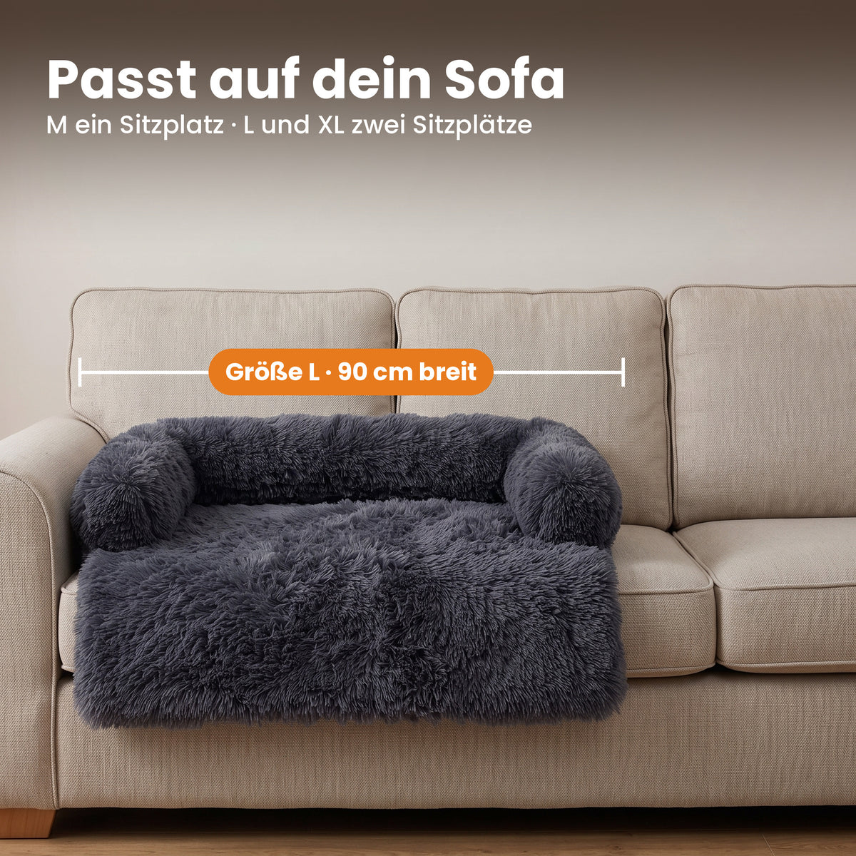 Hunde-Sofabett in Größe L auf einem Dreisitzer