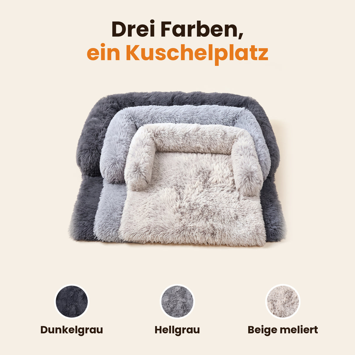 Schnauzenheld Luxus-Sofabett in drei Farben: Dunkelgrau, Hellgrau und Beige meliert